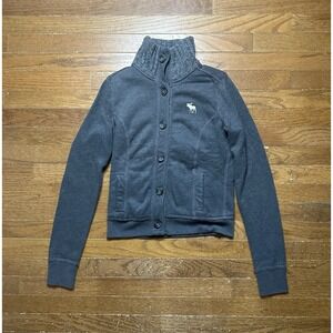 Abercrombie Y2K Sherpa Lined Button Up Sweatshirt Sweater High Neck Size Small